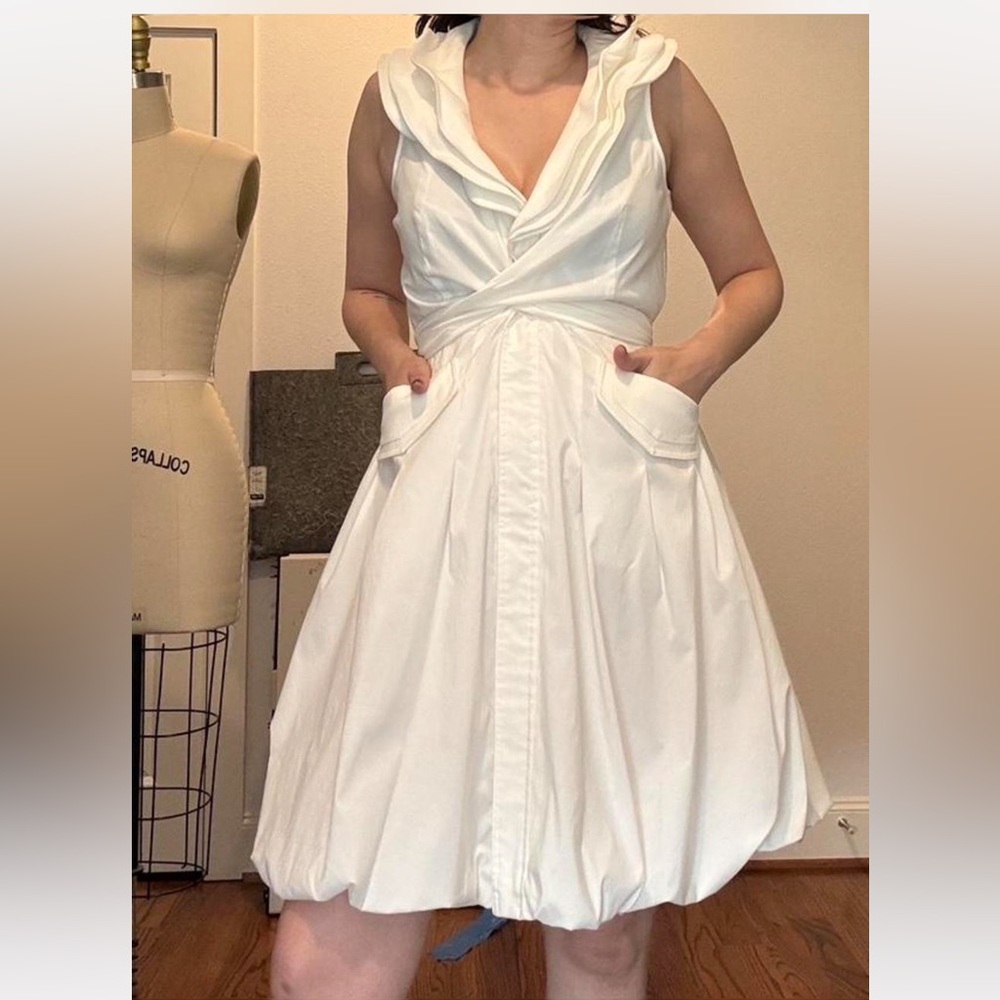 Samuel Dong  White Sleeveless Dress With Pockets